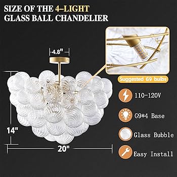 BeyPan Semi Flush Mount Bubble Ball Chandelier Lighting 20 Inch
